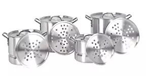 Aluminum 4 Pieces Stock Pot Set With Lids and Steamers (8 Qt, 12 Qt, 16Qt, 20 Qt Pots)