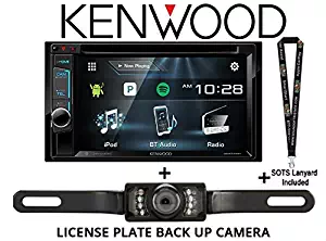 Kenwood DDX375BT 6.2" In Dash Double Din DVD Receiver with Built in Bluetooth w/ SV-5130IR license Plate style backup camera and a SOTS lanyard