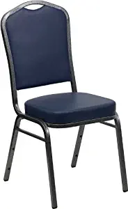 Flash Furniture HERCULES Series Crown Back Stacking Banquet Chair in Navy Vinyl - Silver Vein Frame