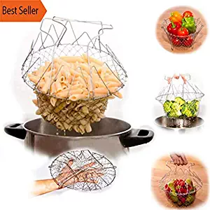 1 Pcs Foldable Steam Rinse Strain Fry French Chef Basket Magic Basket Mesh Basket Strainer Net Kitchen Cooking Tools by PPH3 Shine