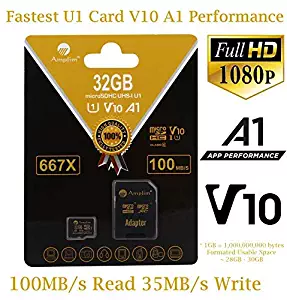 32GB Micro SD SDHC Memory Card Plus Adapter (Class 10 U1 UHS-I V10 A1 MicroSD HC Extreme Pro) Amplim 32 GB Ultra High Speed 667X 100MB/s UHS-1. Cell Phone, Tablet, Camera TF MicroSDHC Flash