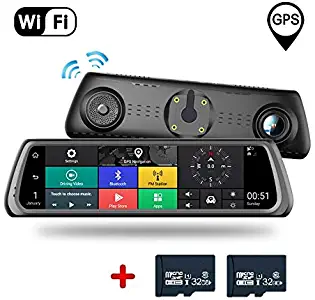 DTTKKUE Dash Cam WiFi GPS Dashcams for Cars Front and Rear 1080P10``IPS Dash-Cam Electronic Dog Voice Control Dash Camera ADAS Bluetooth Handsfree Nextbase Smart Rearview Mirror DVR