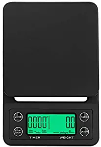 Ataller Digital Coffee Scale with Timer and Tare Function 0.1g, Multifunctional Kitchen Scales Food Scales 6.6lb/3kg, LCD W/Blue Backlit, 2 x AAA Batteries Included (Black)
