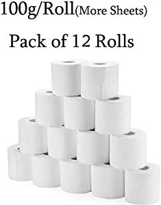 Soft White Bulk Toilet Paper, Household 3-Ply Natural Quilted Toilet Paper, Ultra-Soft Family Tissue,Pack of 12 Rolls(100g Per Roll)