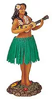 KC Hawaii Leilani Dashboard Hula Doll Playing Ukulele Green 7"