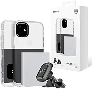 Nimbus9 Ghost 2 Phone case for iPhone 11 6.1 with Magnetic mounting kit car Dash Mount or Vent Mount Gunmetal Gray/Pure White