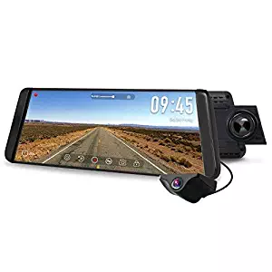 AUTO-VOX X2 Mirror Dash Cam with 9.88" Streaming Media 1296P FHD Touch Screen, 720P AHD Waterproof Backup Camera with G-Sensor, LDWS, WDR,GPS Tracking
