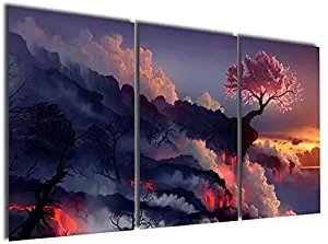 Gardenia Art - Magic Cherry Tree in Volcanoes Canvas Prints Modern Wall Art Paintings Stretched and Framed Artwork for Room Decoration,16X24 inch