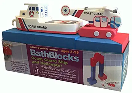 BathBlocks Bathtime Consruction Building Toy - Coast Guard Boat & Helicopter