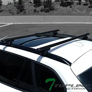 Topline Autopart Universal 50" Oval Style Aluminum Roof Rack Rail Cross Bars with Adjustable Clamps - (Black)