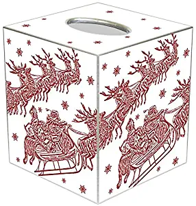 Marye-Kelley Christmas Tissue Box Cover Santa & Sleigh Dash Away White Tissue Box Cover