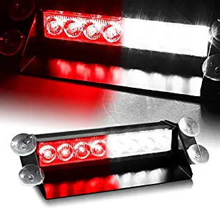 DIYAH 8 LED Warning Caution Car Van Truck Emergency Strobe Light Lamp For Interior Roof Dash Windshield (Red and White)