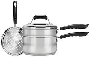 Range Kleen CW2011R 3-Piece 3-Quart Sauce Pan with Lid, Steamer and Double Boiler Insert