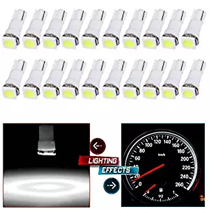 cciyu 20 Pack T5 58 70 73 74 Dashboard Gauge 1-SMD 5050 LED Wedge Lamp Bulbs Lights Replacement fit for Dashboard instrument Panel Light Bulbs LED Lamps (white)