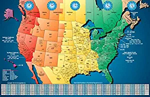 North America Satin Finish Full Color Time Zone Area Code Map with Reverse Lookup, Extra Large 31 by 48 Inch Wall Size