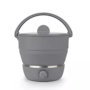 Multifunctional Electric Skillet Foldable Hot Pot Small Mini Cooker Collapsible for Dormitory,Home Office Outdoor Travel 110-240V Dual Voltage Boil Dry Protection (Grey)