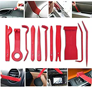 LIMICAR 11PCS Auto Trim Door Panel Window Molding Upholstery Fastener Clip Removal Tool Kit Car Door Plastic Trim Panel Dash Removal Installation Pry Tool Set Red