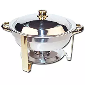 Winco Winware 4 Quart Round Stainless Steel Gold Accented Chafer