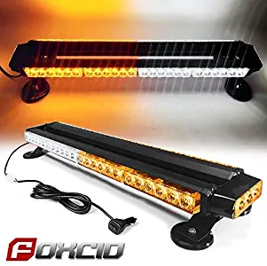 FOXCID White Amber 26" 54 LED Emergency Warning Security Roof Top Flash Strobe Light Bar with Magnetic Base, for Plow or Tow Truck Construction Vehicle