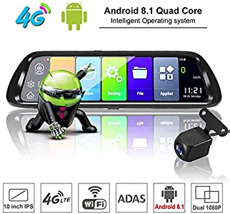 Semoic Android 8.1 Car DVR GPS Navigator Camera 10Inch FHD 1080P Stream Media Rear View Mirror 4G GPS Mirror Dash Cam Recorder