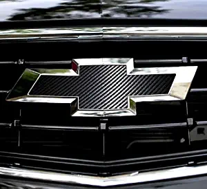 2 pcs Carbon Fiber Chevy Bowtie Emblem Overlay Sheets Front/Back Vinyl Decal Wrap (Black)