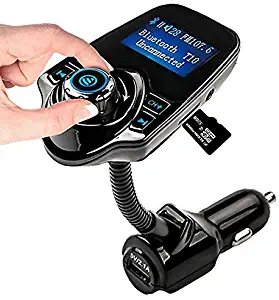 Car FM Transmitter Bluetooth Wireless Radio Adapter Car Kit Bluetooth Audio Receiver Hands Free Calling Music Player with USB Port and Aux Inputt/Output TF Card 1.44