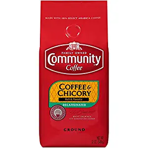 Community Coffee and Chicory Decaf Medium Dark Roast Premium Ground 12 oz Bag, Full Body Rich Flavorful Taste, 100% Select Arabica Beans