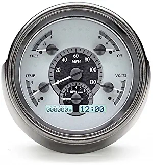 Dakota Digital VHX-51F-S-W Compatible with 1951 Ford Car Analog Dash Gauges System Silver Alloy White Backlighting