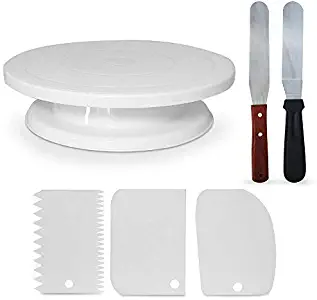 Homeries 6-Piece Cake Decorating Supplies Kit - Turntable with 3 Decorating Comb/Icing Smoothers + 2 Stainless Steel Icing Spatulas - Best for Cake Decorating Training and Party Planning Display