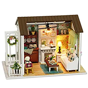 Rylai 3D Puzzles Miniature Dollhouse DIY Kit Happy Time Series Dolls Houses Accessories with Furniture LED Music Box