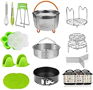 Pressure Cooker Accessories 18 In 1 Set Instant Pot 6, 8 Qt -Steam Cooker Vegetable Steamer Basket, Springform Pan, Egg Steamer Rack, Dish Clip, Steamer Rack trivet Magnetic Cheat Sheets and so on