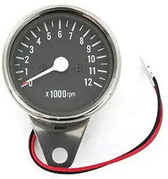 Mini Mechanical Motorcycle Tachometer Tach 12K RPM - Chrome & Black - 1:4