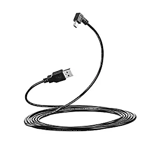 LARRITS Extra Long 5M USB 2.0 to Mini USB Cable 90 Degree Left Angle Power Supply Charge Cord with 5pc Wiring Clips for Garmin Car Dashcam GPS Navigation System Dash Cam DVR Camera GoPro 4 3