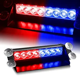 DIYAH 8 LED Warning Caution Car Van Truck Emergency Strobe Light Lamp For Interior Roof Dash Windshield (Red and Blue)