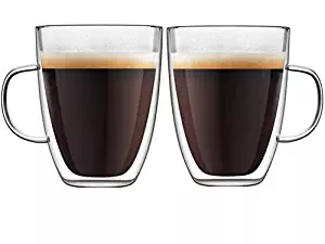 Clear Coffee Mug, Double Wall Insulated Coffee Mug Set (2 Glasses,12.5 Ounce) Tumbler Glass Cups - Perfect For Drinking Tea, Latte, Espresso