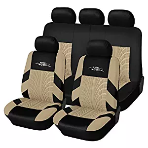 AUTOYOUTH Car Seat Covers Universal Fit Full Set Car Seat Protectors Tire Tracks Car Seat Accessories - 9PCS,Beige
