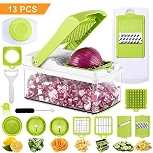  13 Pcs Vegetable Chopper QuickPushSpiralizer Vegetable Slicer -Onion Chopper - Vegetable Dicer Food Chopper Dicer Pro - Food Choppers and Dicers - Spiralizer Vegetable Cutter - Veggie Chopper