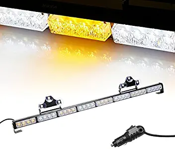 V-SEK LED Hazard Emergency Warning Tow Traffic Advisor Flash Strobe Light Bar with Cigar Lighter and Suction Cups (35.5", Yellow/White)