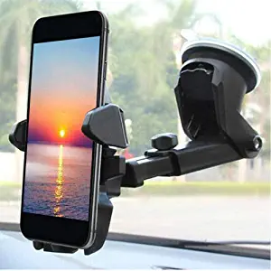 DoubleWin Car Phone Holder Windshield Dashboard Cell Phone Mount Holder 360 Degree Rotation Compatible with Most Smartphones iPhone/Samsung/GPS