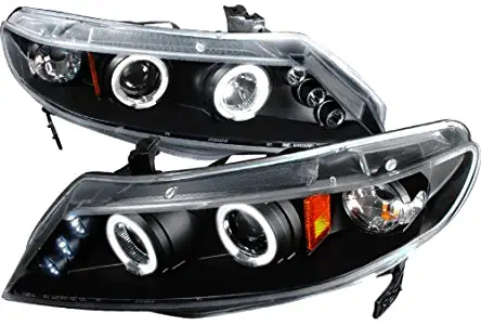 Spec-D Tuning Honda Civic Sedan 2006 2007 2008 2009 2010 2011 LED Halo Projector Headlights - Black Smoke