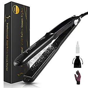 Steam Hair Straightener, Solofish Salon Grade Ceramic Flat Iron with Anti-Static Technology and Digital Controls Suitable for All Hair Types