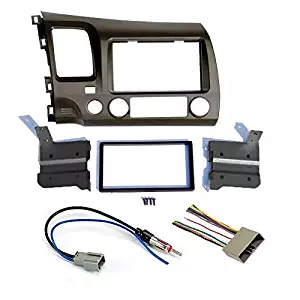 Honda Civic 2006 2007 2008 2009 2010 2011 Earth Taupe Aftermarket Radio Stereo Double Din Install/Installation Dash Kit with Wiring Harness and Antenna Adapter
