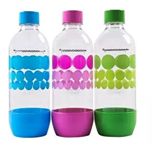 Original Sodastream Carbonating Bottle Three Pack (blue, pink, green) 1 Liter / 3.38oz Lasts Up To 3 Years - New Design Launched 2015