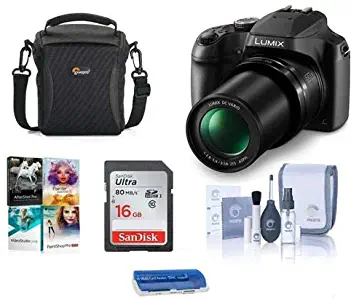 Panasonic Lumix DC-FZ80 Digital Point & Shoot Camera - Bundle with 16GB SDHC Card, Camera Bag, Cleaning Kit, Memory Wallet, Card Reader, PC Software Package