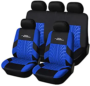 AUTOYOUTH Car Seat Covers Universal Fit Full Set Car Seat Protectors Tire Tracks Car Seat Accessories - 9PCS, Black/Blue
