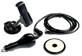 Garmin Auto nav kit: includes vehicle suction cup mount, vehicle power cable, dashboard disk