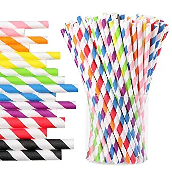 Hemoton Biodegradable Paper Straws, 200pcs Stripe Paper Straw Drinking Straws for Juices, Shakes, Smoothies,Perfect for Birthdays, Weddings and Parties(8 Different Colors)