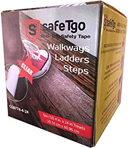 SafeTgo (10 Pack) Strong Translucent/Clear Abrasive Treads - High Traction Grip for Stairs, Steps, Boats, Garage, Ladders | Slip-Resistant Grit | Pre-Cut Peel and Stick Treads | 4 Inch by 24 Inch