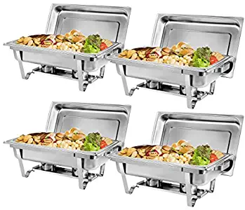 ZENY Pack of 4 Chafing Dish 8 Quart Full Size Stainless Steel Complete Chafer Set with Water Pan and Chafing Fuel Holder