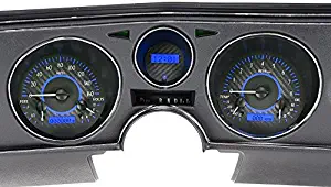 Dakota Digital VHX-69C-CVL-C-B Compatible with 1969 Chevy Chevelle El Camino Analog Dash Gauge System Carbon Fiber Style Blue Backlighting